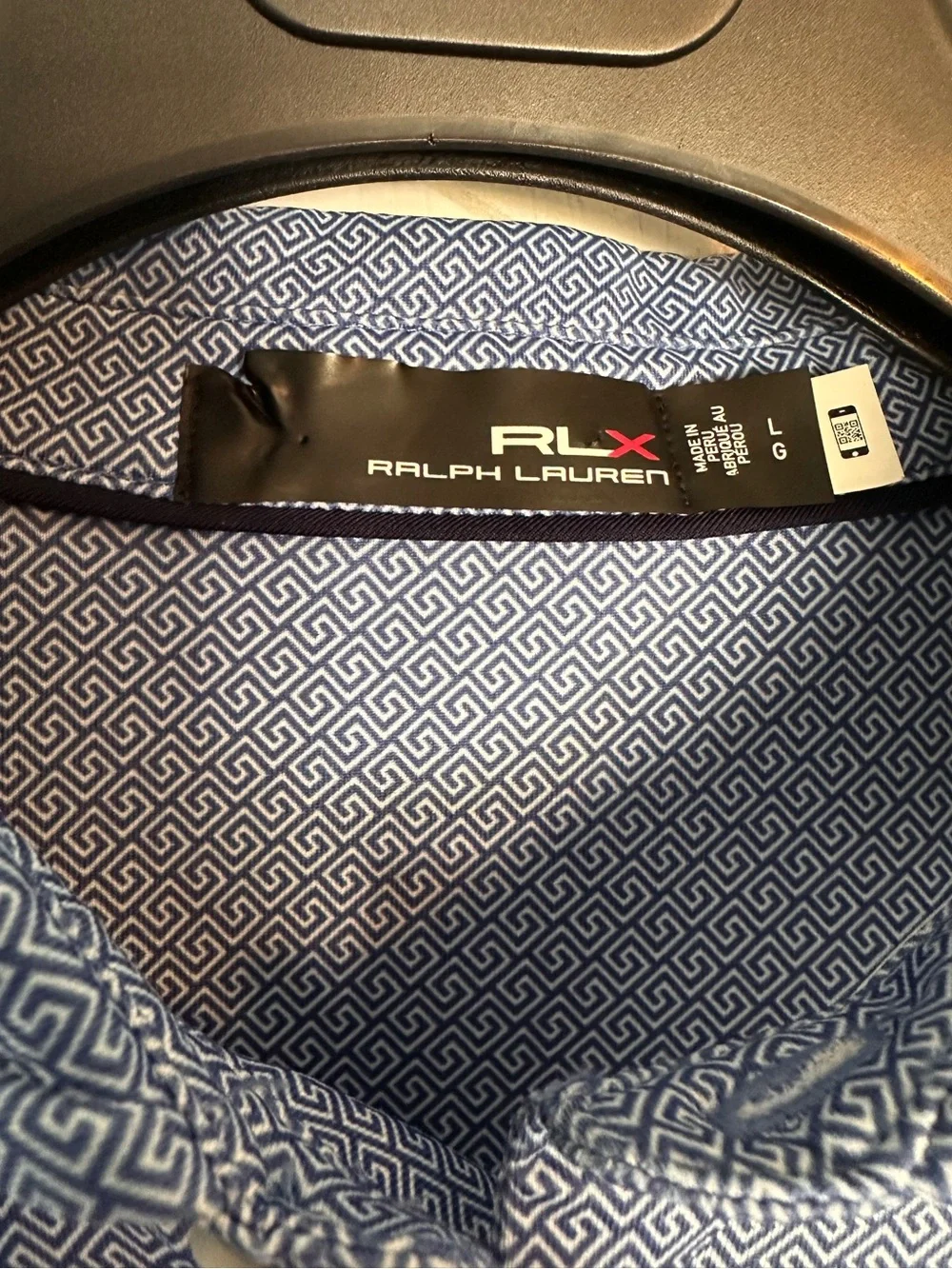 RLX Ralph Lauren Men’s Golf Polo Large Blue Geometric Performance Shirt
